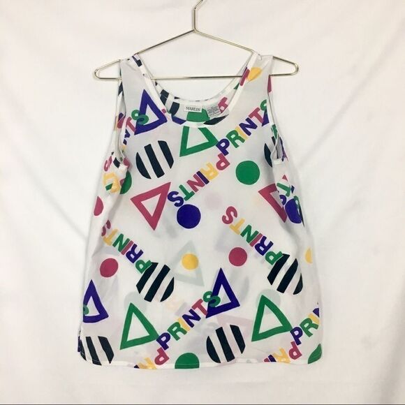 90s Vintage Graphic Sleeveless Tank Blouse - Picture 1 of 4